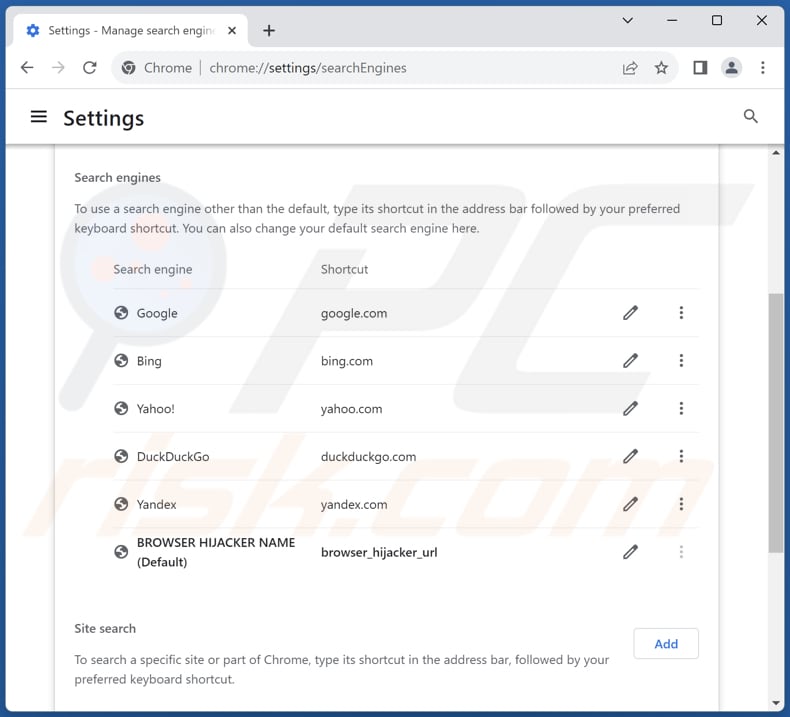 searchingdb.com von der Google Chrome Standardsuchmaschine entfernen