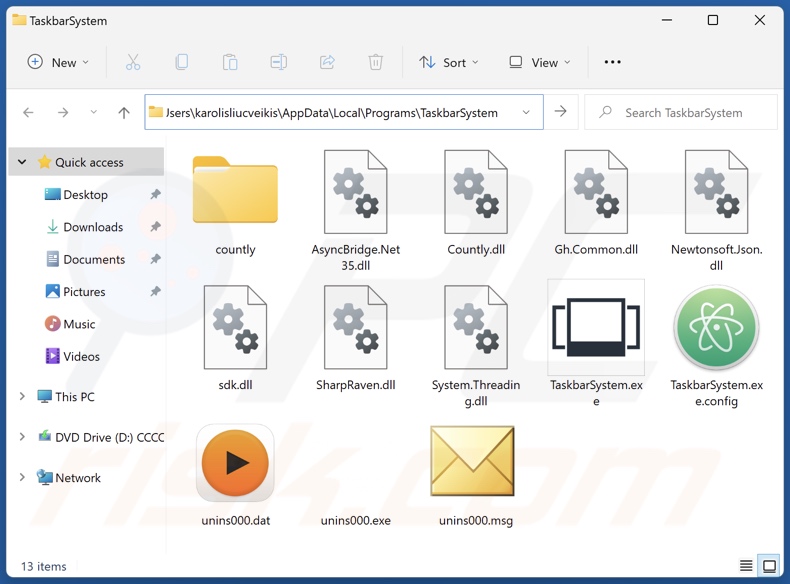 Installationsordner der unerwünschten Anwendung Taskbar system