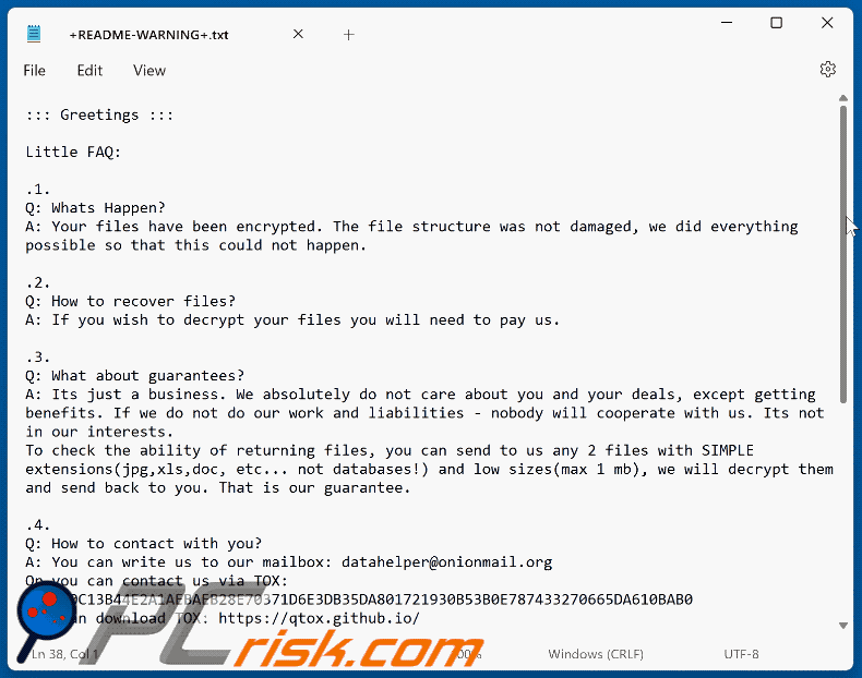 Datah Ransomware Textdatei (+README-WARNING+.txt)