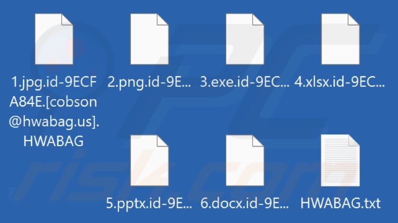 Von HWABAG-Ransomware verschlüsselte Dateien (.HWABAG-Erweiterung)