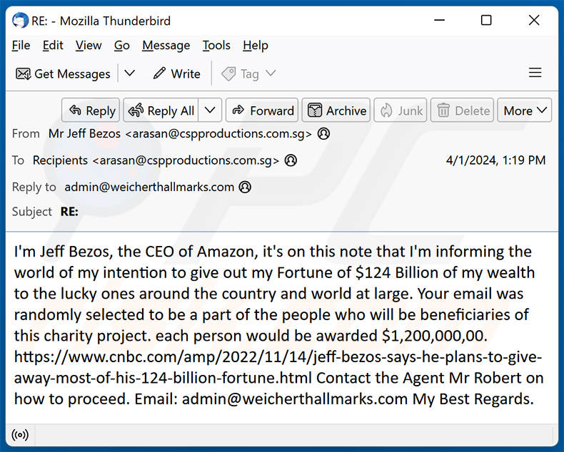 Jeff Bezos Charity Project E-Mail-Betrug (2024-04-05)