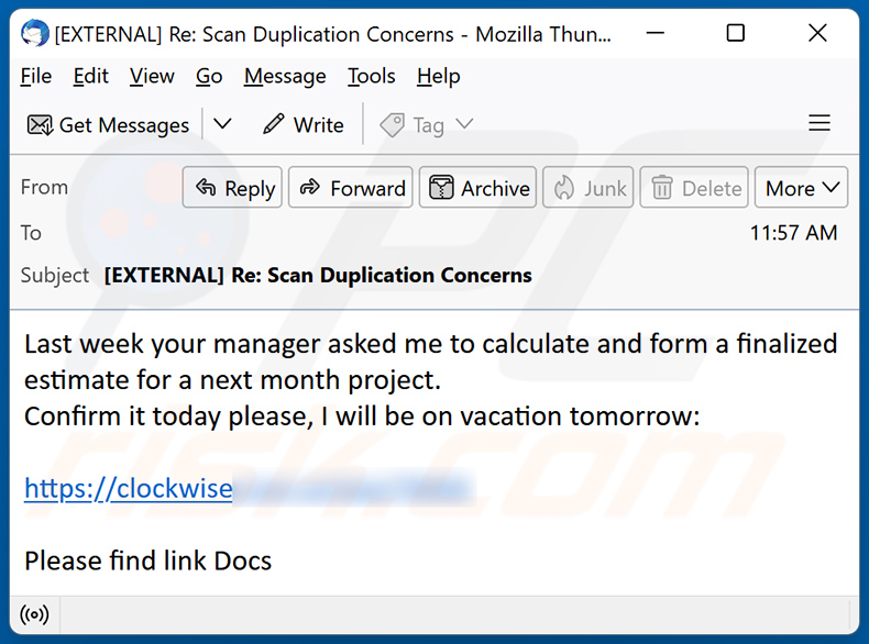 Spam E-Mail, die Latrodectus Malware verbreitet (Beispiel 2)