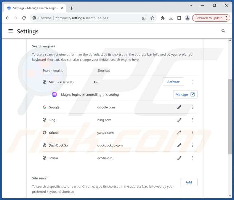 Entfernen von magnasearch.org aus der Standardsuchmaschine von Google Chrome