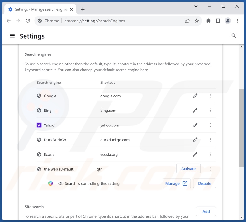 qtrserach.com von der Google Chrome Standardsuchmaschine entfernen