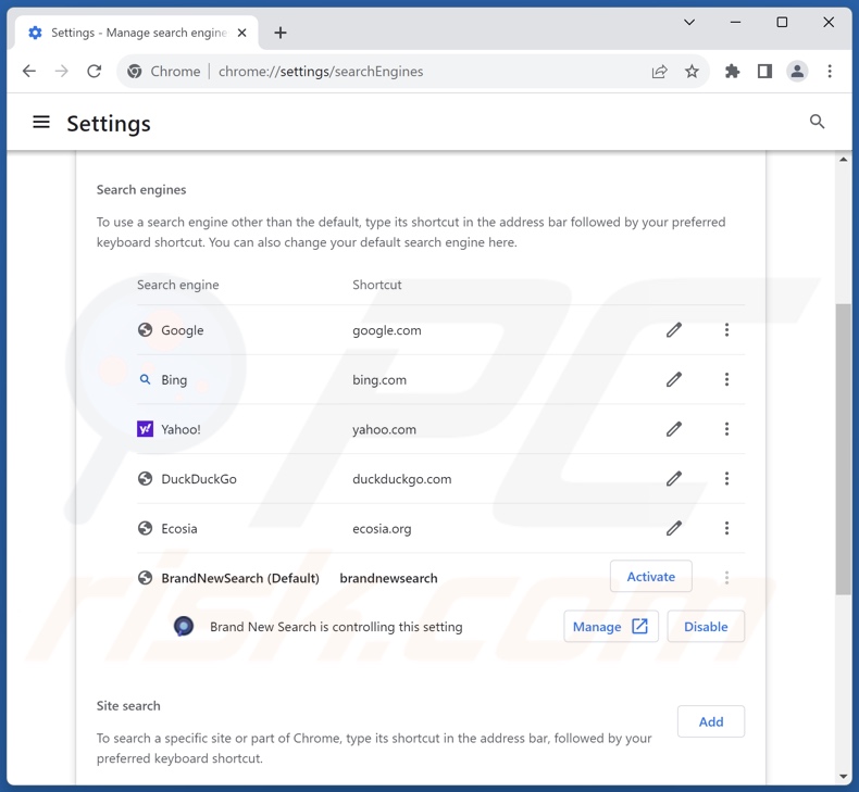 Entfernen von brandnewsearch.com aus der Standardsuchmaschine von Google Chrome