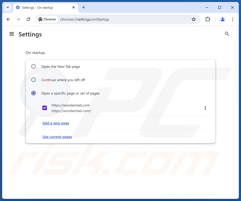 Entfernen von wonderstab.com von der Startseite von Google Chrome