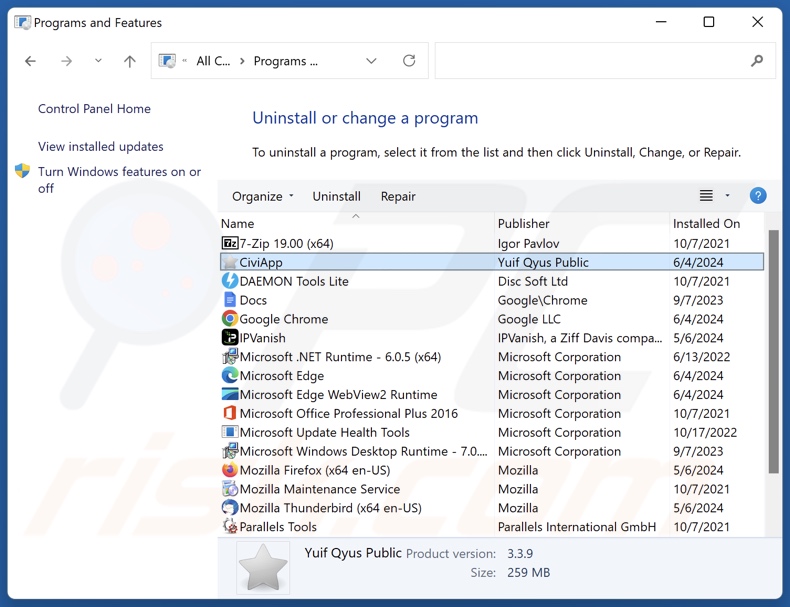 CiviApp Deinstallation über die Systemsteuerung