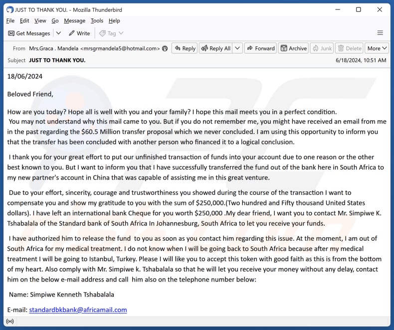Fund Transaction E-Mail Spam Kampagne
