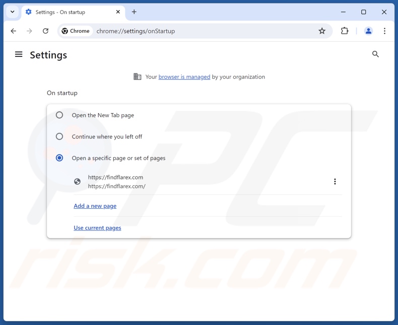 Entfernen von findflarex.com von der Startseite von Google Chrome