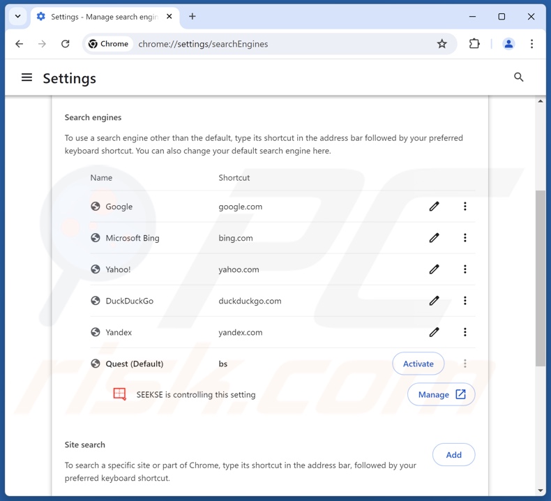 Entfernen von findflarex.com aus der Standardsuchmaschine von Google Chrome