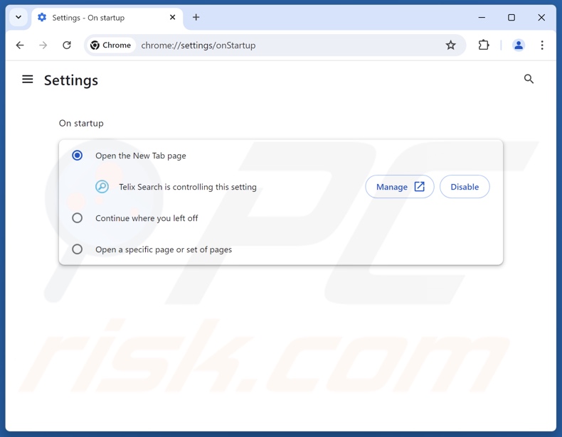 Entfernen von telixsearch.com von der Startseite von Google Chrome
