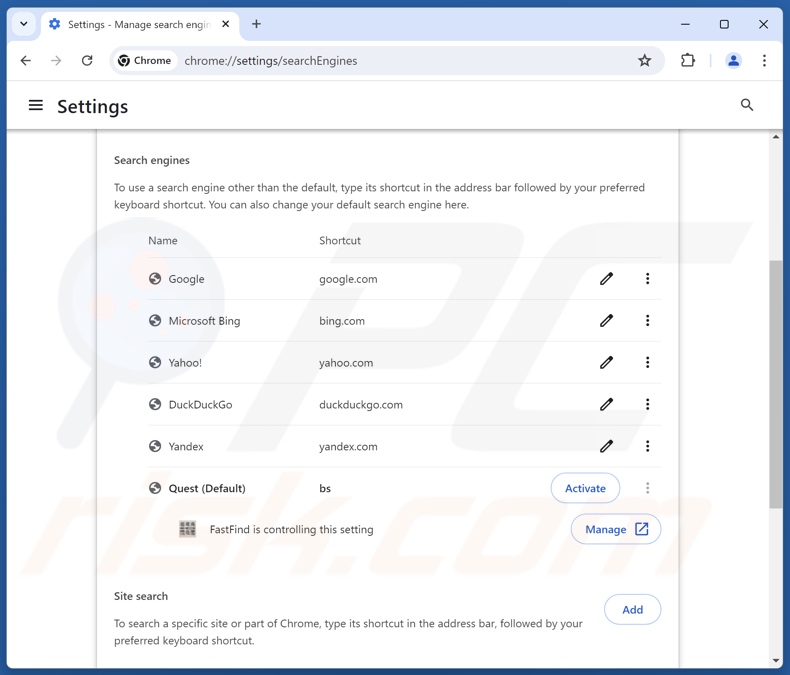 Entfernen von findflarex.com aus der Standardsuchmaschine von Google Chrome