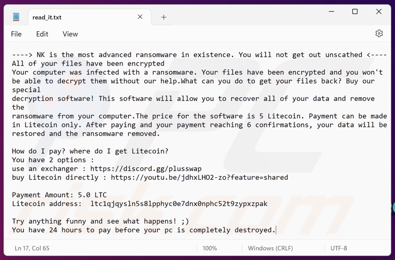 NK ransomware Lösegeldforderung (read_it.txt)