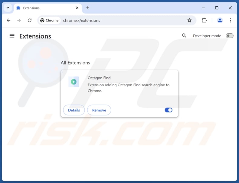 Entfernen von octagonfind.com-bezogenen Google Chrome-Erweiterungen