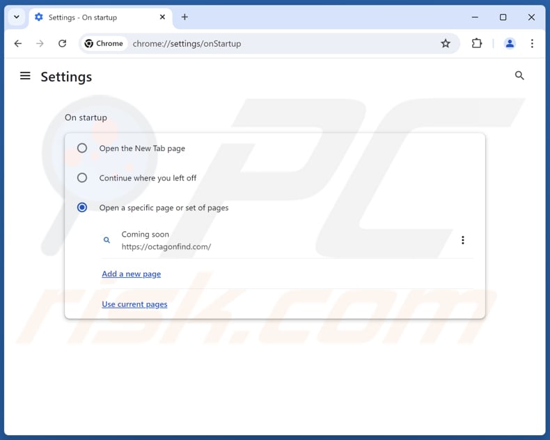Entfernen von octagonfind.com von der Startseite von Google Chrome