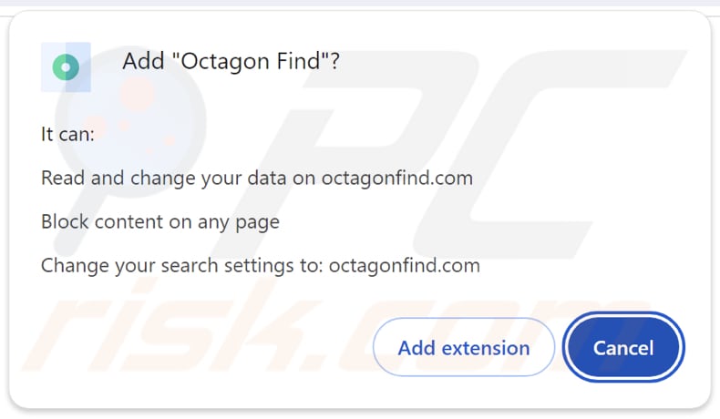 octagonfind.com Umleitungserlaubnis beantragt von Octagon Find browser hijacker