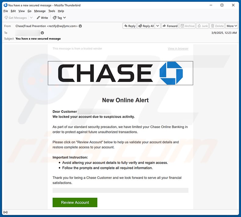 Chase - Suspicious Activity email betrug (2025-03-10)