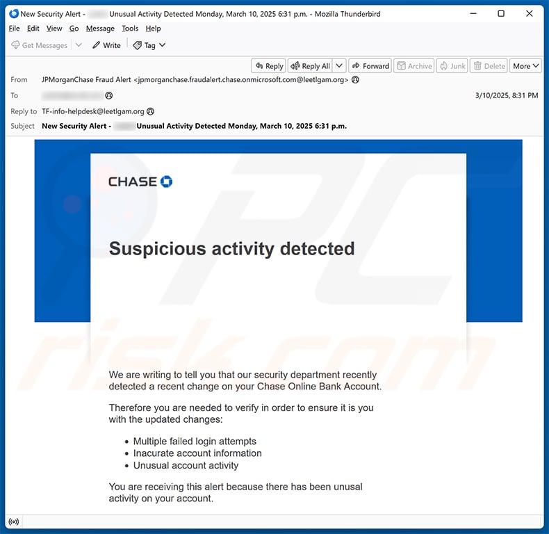 Chase - Suspicious Activity Email betrug (2025-03-12)