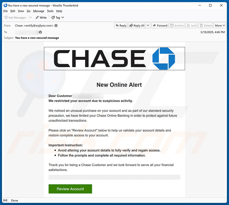 Chase - Suspicious Activity email betrug (2025-03-13)