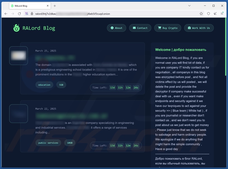 RALord ransomware datenleckende Website