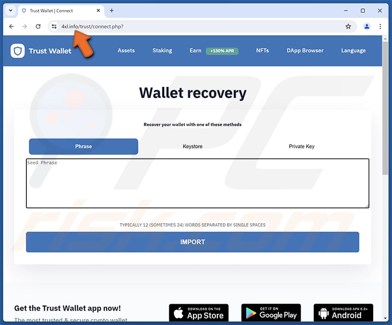 Trust Wallet Sign-In Attempt Email Betrug Phishing Seite