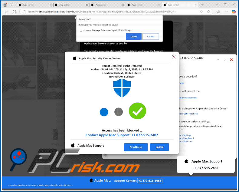 Darstellung des Apple Mac Security Center Betrugs (GIF)