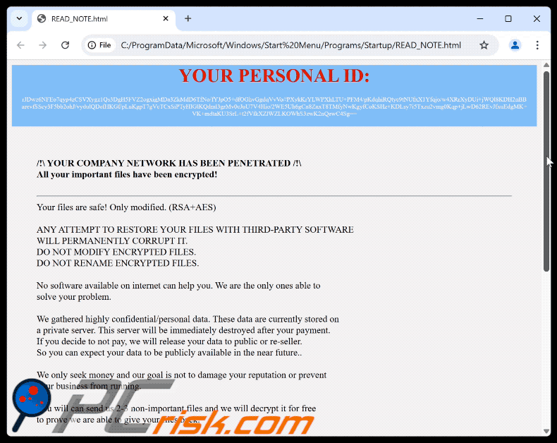 Lösegeldforderung der Ransomware CRFILE (READ_NOTE.html)