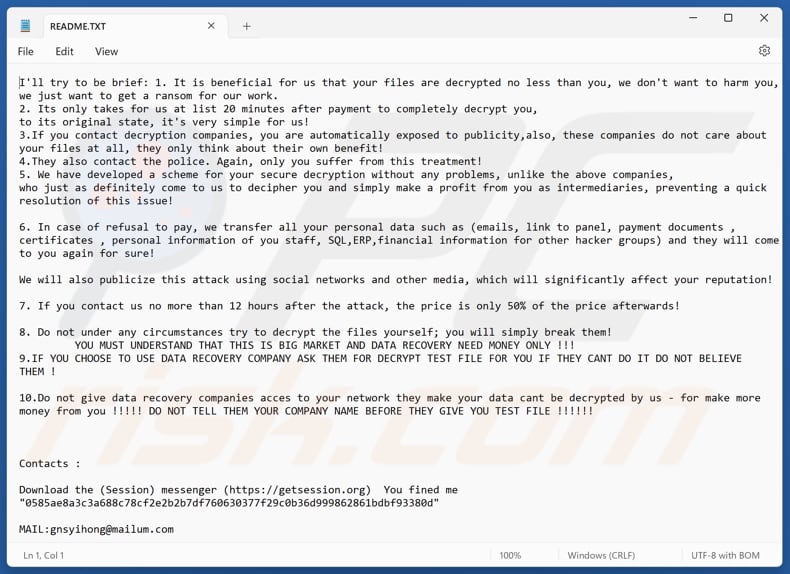 Gnsyihong Ransomware Textdatei (README.TXT)