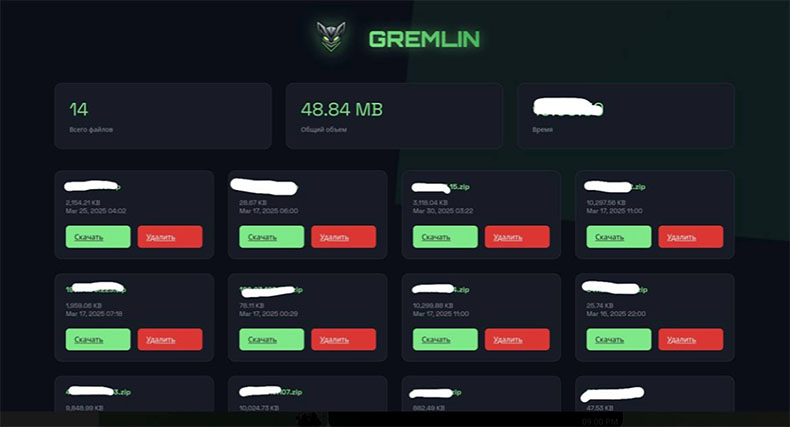Website von Gremlin Malware, auf der Daten offengelegt werden