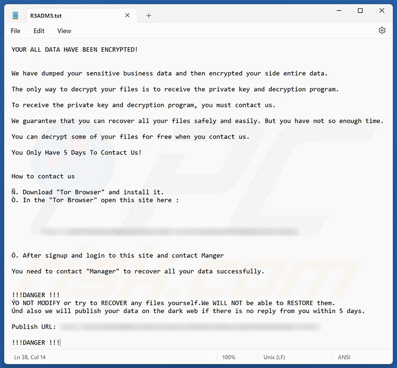 Lösegeldforderung der Gunra-Ransomware (R3ADM3.txt)