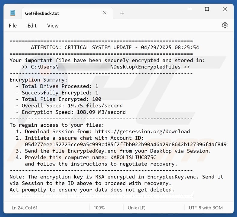 Numec Ransomware Textdatei (GetFilesBack.txt)