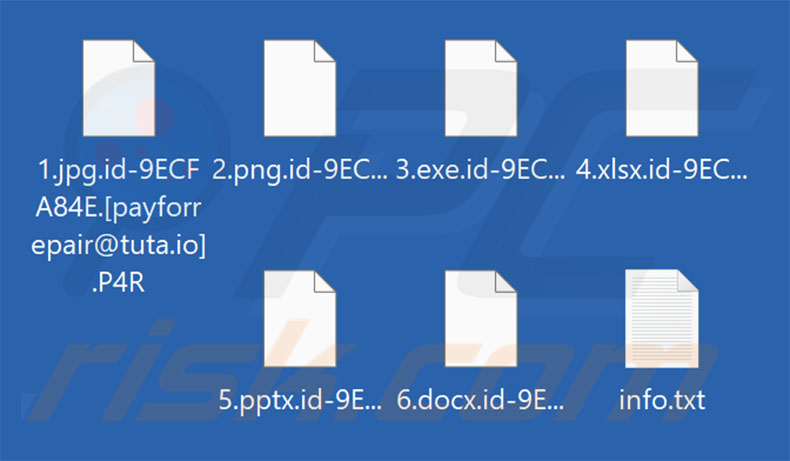 Mit PayForRepair-Ransomware verschlüsselte Dateien (Erweiterung .P4R)