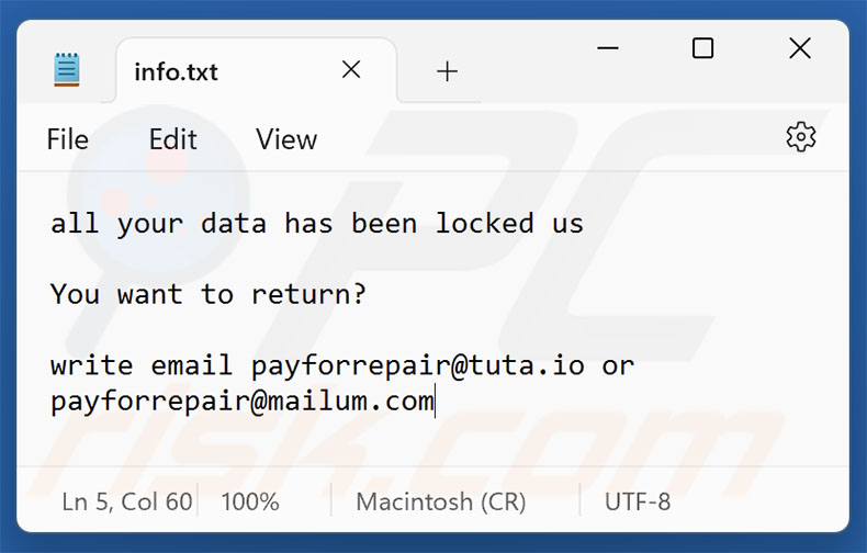 PayForRepair ransomware Textdatei (info.txt)