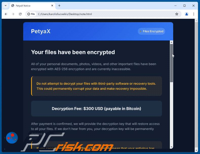 PetyaX ransomware ransom note (note.html) GIF