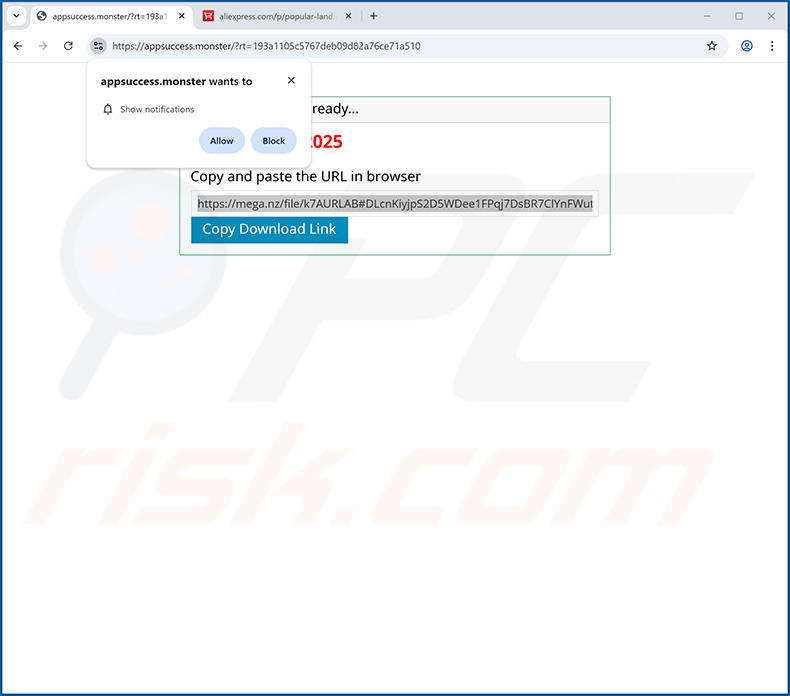 Abtrünnige Website (appsuccess[.]monster), die zur Werbung für Temeliq benutzt wird Ultra Touch PUA
