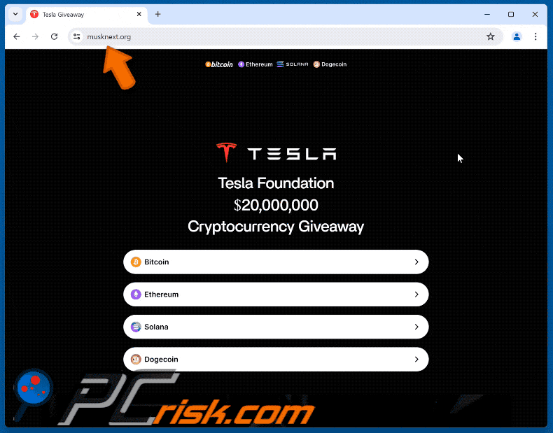 Auftreten des Tesla Foundation Giveaway Betrugs