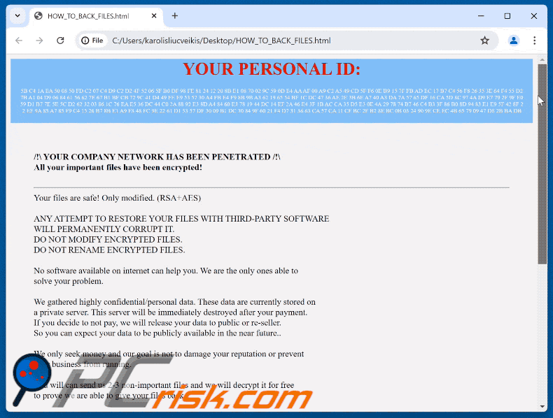 Warnung Ransomware-Lösegeldforderung (HOW_TO_BACK_FILES.html)