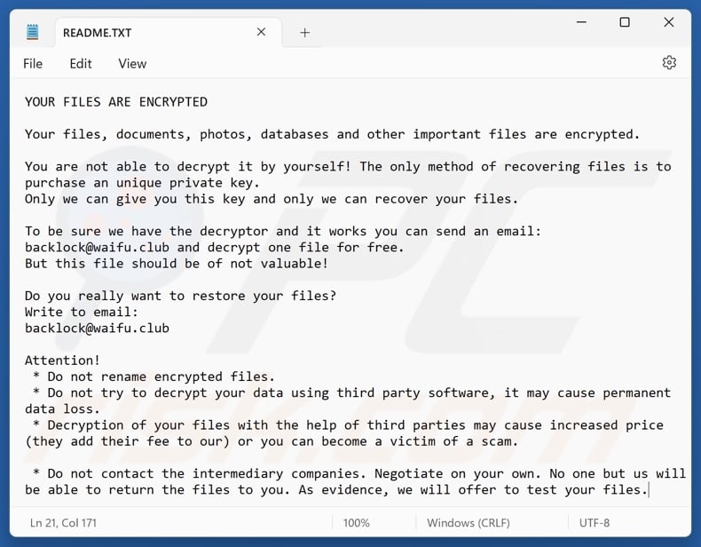 BackLock Ransomware Lösegeldforderung (README.TXT)