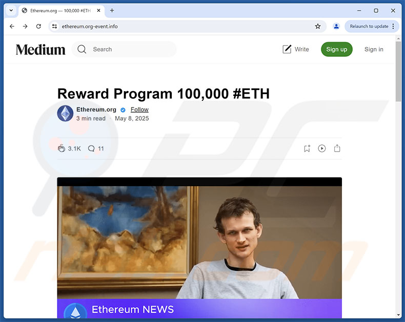 Startseite des Betrugs Ethereum (ETH) Reward Program