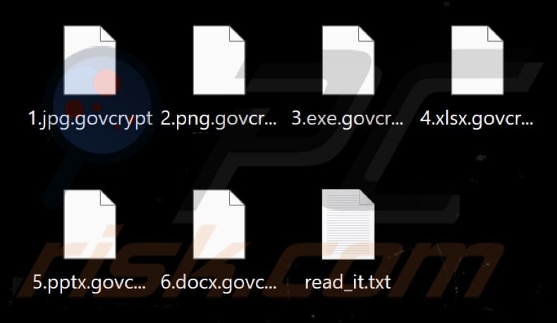 Von der Govcrypt-Ransomware verschlüsselte Dateien (Erweiterung .govcrypt)