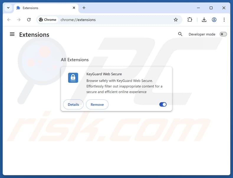 Entfernen von Google Chrome Erweiterungen im Zusammenhang mit keyguard-websecure.com