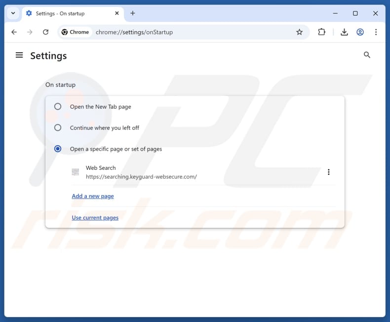 Entfernen von keyguard-websecure.com aus der Google Chrome-Startseite