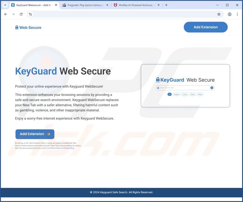 Website zur Werbung für den Browser-Hijacker KeyGuard Web Secure