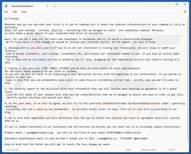 BlackFL-Ransomware-Textdatei (BlackField_ReadMe.txt)