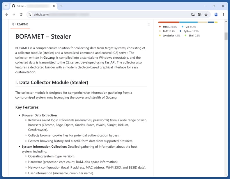 BOFAMET Stealer auf GitHub beworben