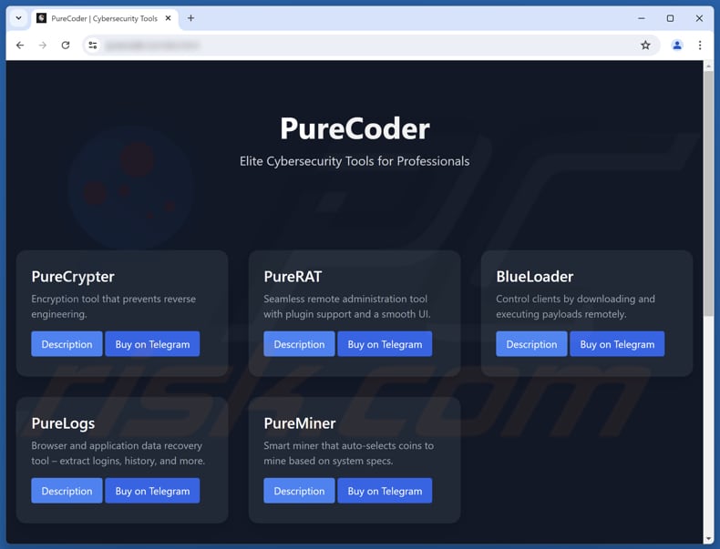 PureRAT Malware Werbe website