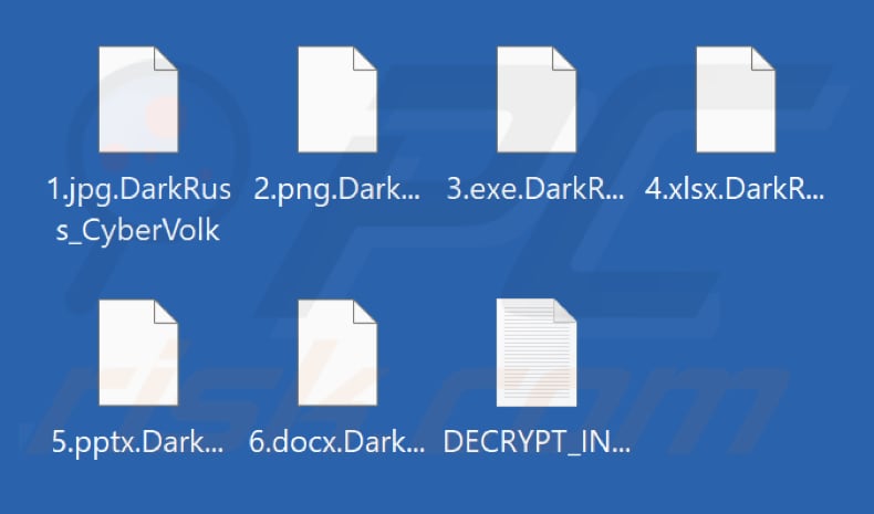 Von der Ransomware DarkNetRuss verschlüsselte Dateien (Erweiterung .DarkRuss_CyberVolk)