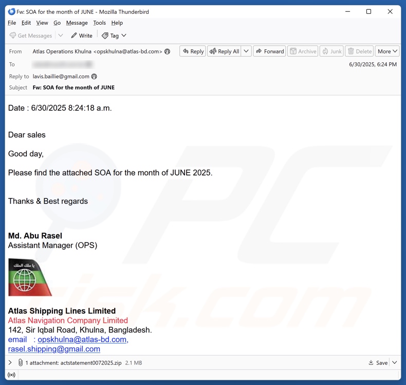 QuirkyLoader-Malware verbreitet Betrugs-E-Mail 1