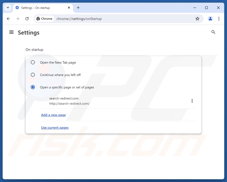 Entfernen von search-redirect.com aus der Google Chrome-Startseite