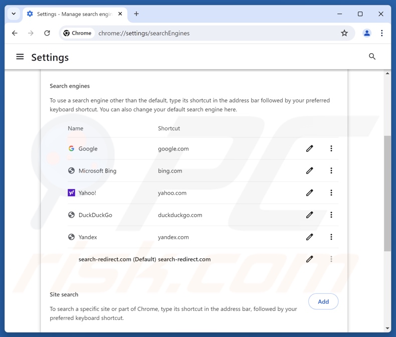 Entfernen von search-redirect.com aus der Standardsuchmaschine von Google Chrome